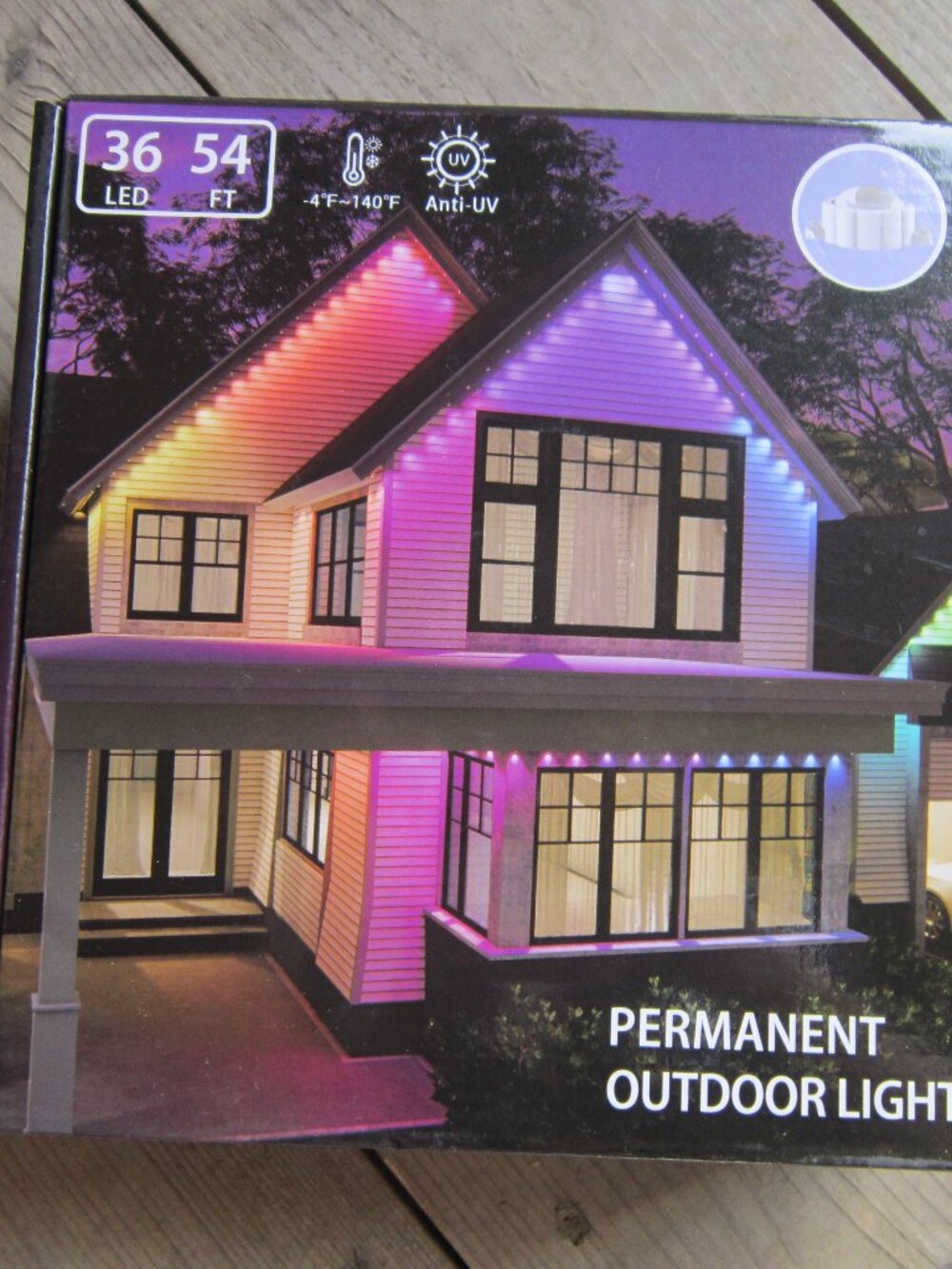 54ft 36 LED RGB Smart Lights, Music Sync Permanent- Eaves or In-Ground Stakes!